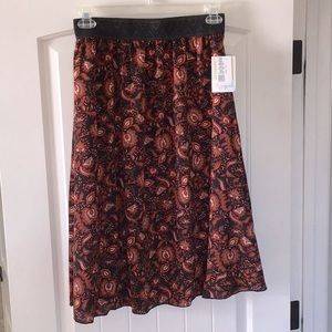 LuLaRoe Lola Midi Skirt Chiffon W/ Lining Gorgeous Fall Colors Size Medium NWT